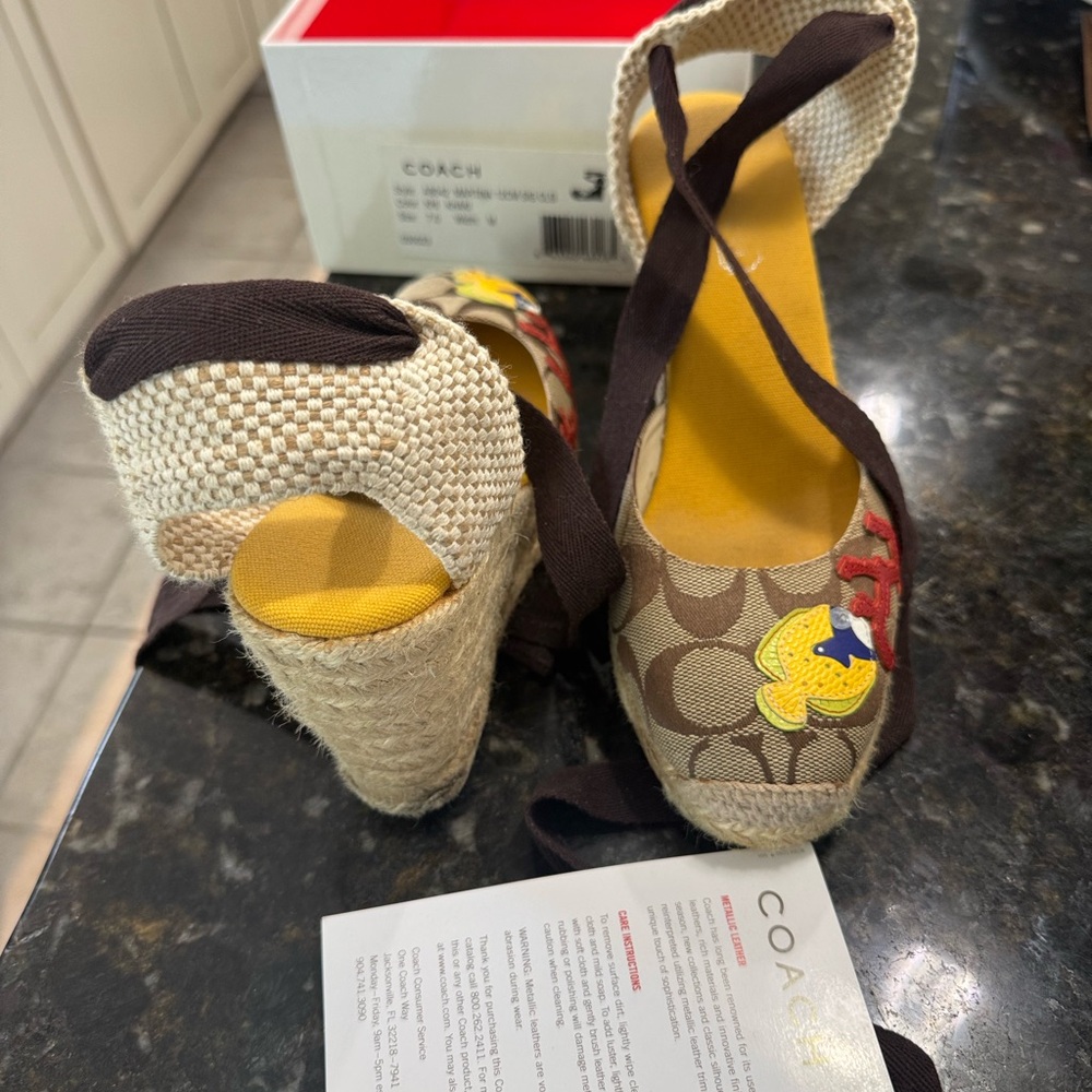 Coach Tan and Brown Espadrille Wedges Size 7